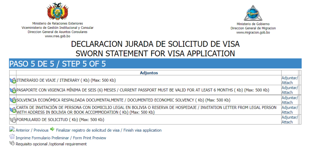 bolivian tourist visa requirements
